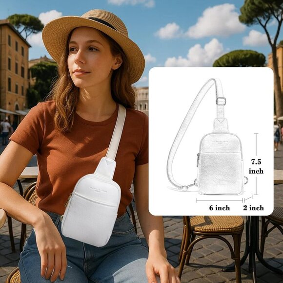 Luxury Sling Bag in Vegan Leather with RFID and Clear Window - Travel Essential - Picture 3 of 8